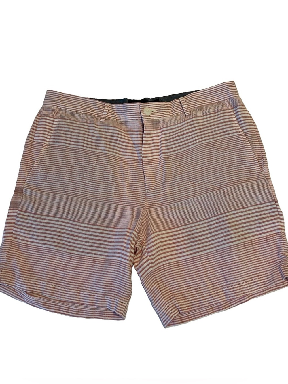 Club Monaco Shorts 100% Linen Mens Baxter Fit Waist 32 Striped Nautical Preppy